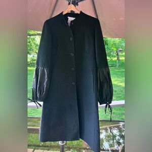 Celine Black Wool Coat with Puff Leather Sleeves